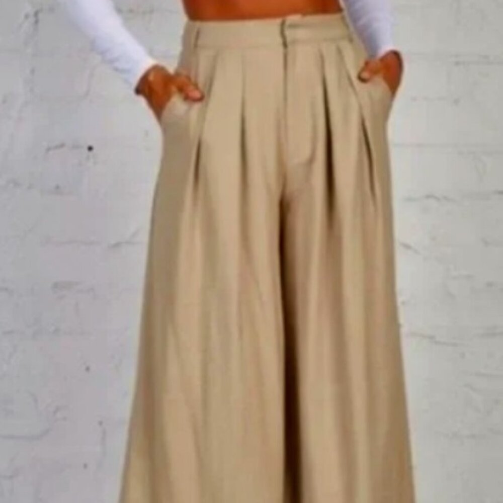 SNDYS Hills Wide Leg Pleated Trousers Tan NWT M